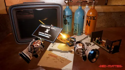 Agent Epsilon using handheld tools at a workbench