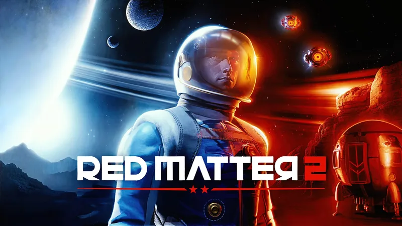 Red Matter 2 key art featuring an astronaut on Triton beneath Neptune, with a Volgravian ship to the right